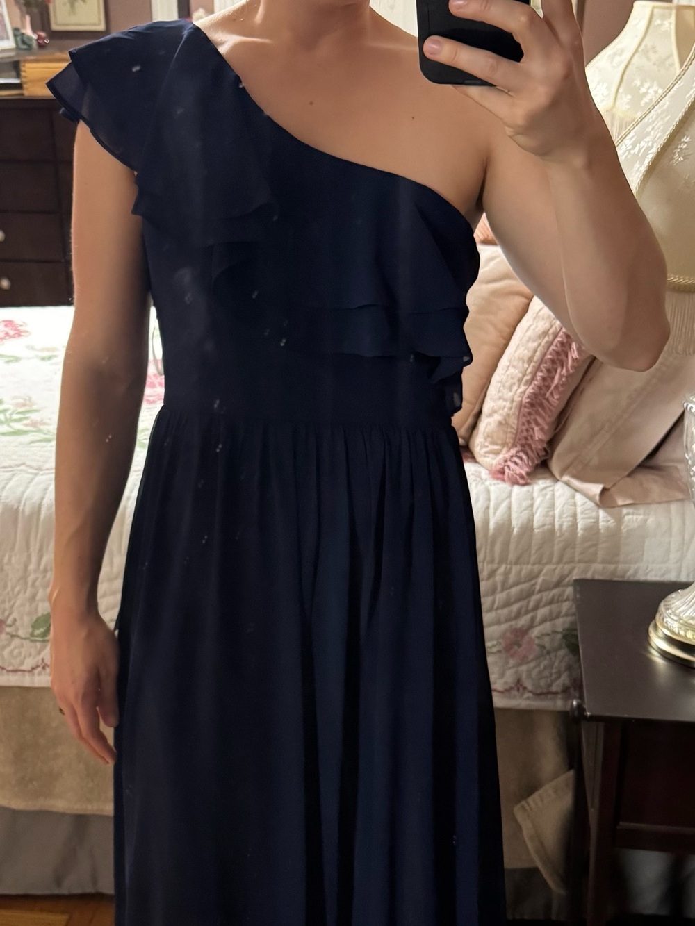 Lulu's Navy One-Shoulder Ruffled Midi Dress - Picture 4 of 5